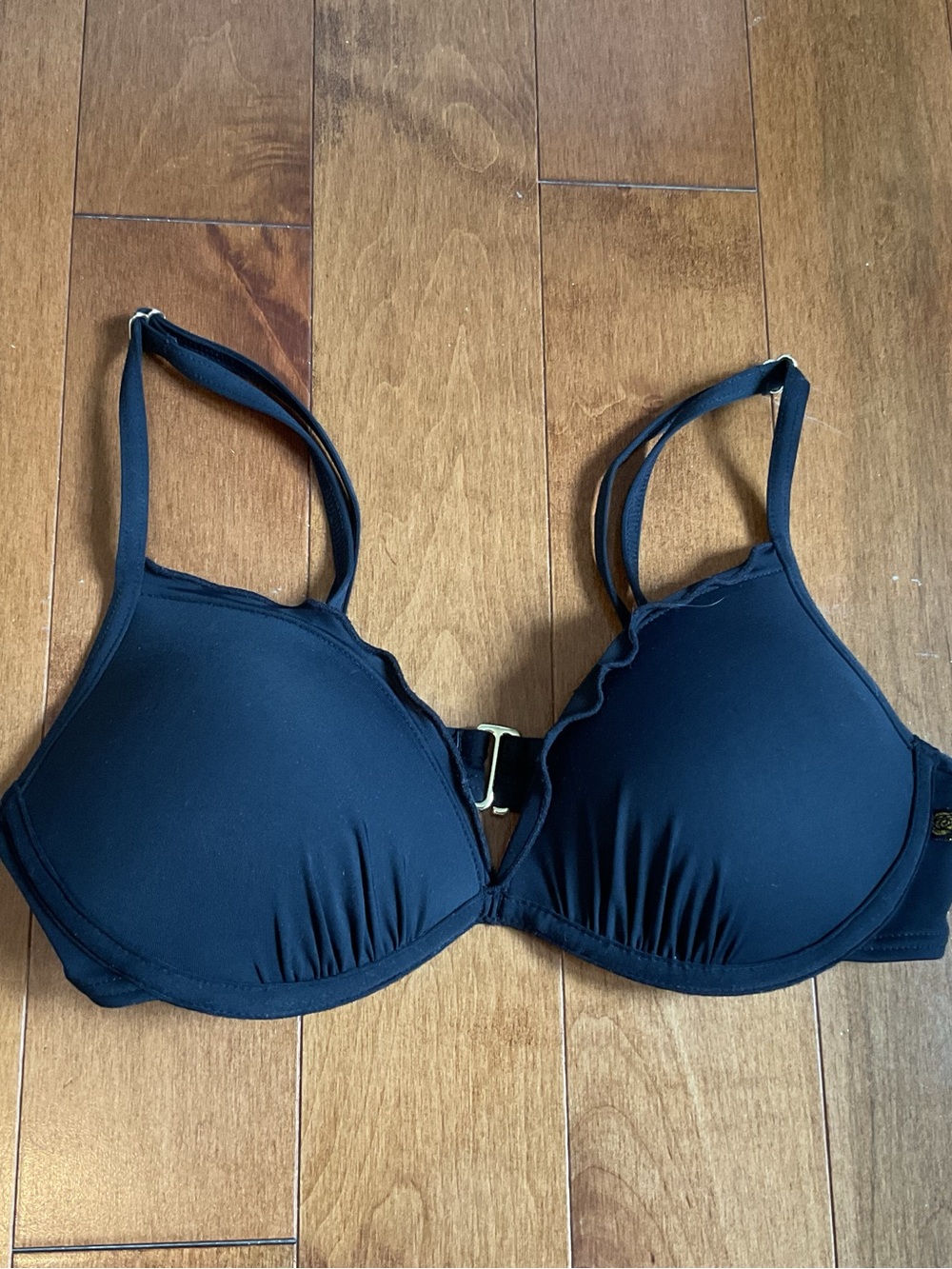 La Vie En Rose Black Front-Closure Bikini Top